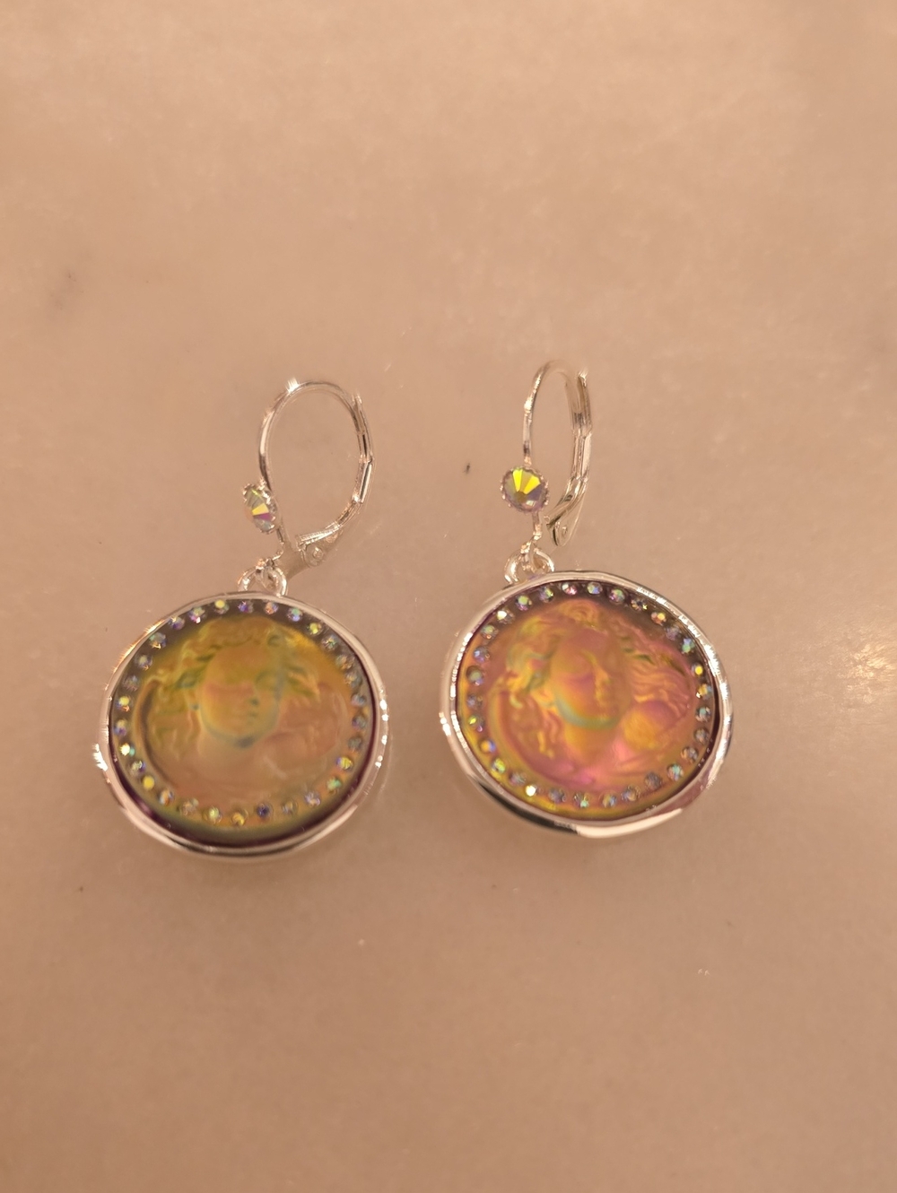 New In Box Kirks Folly Iridescent Baby Angel Earrings